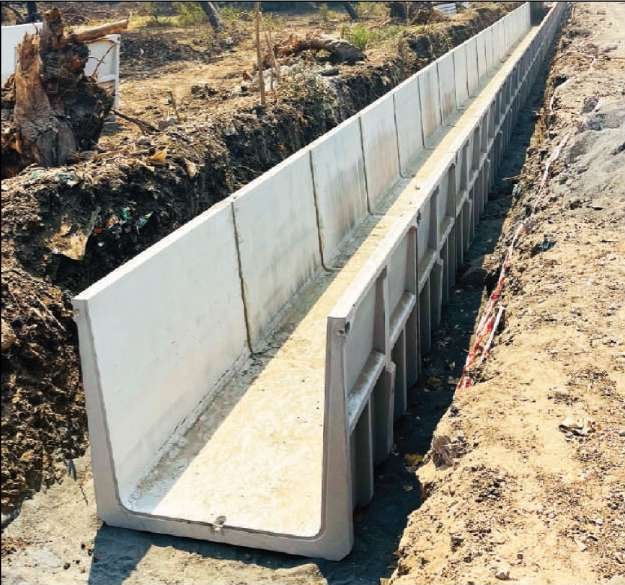 U-drain line laid in the trench